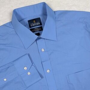 Stafford Dress Shirt Mens 16.5 34-35 Light Blue Fitted Easy-Care Broadcloth Long